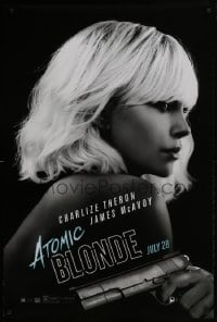 4r612 ATOMIC BLONDE teaser DS 1sh 2017 great close-up portrait of sexy Charlize Theron with gun!