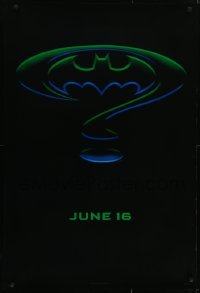 4r624 BATMAN FOREVER teaser DS 1sh 1995 Kilmer, Kidman, cool question mark & bat symbol design!