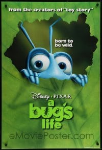 4r654 BUG'S LIFE teaser DS 1sh 1998 Disney, Pixar, close-up of ant peeking through leaf!