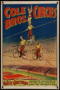 4r007 COLE BROS. CIRCUS: THE GREAT GRETONAS 27x41 circus poster 1937 group in high wire stunt!