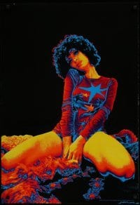 4r589 GIRL 22x32 German commercial poster 1990s psychedelic sexy woman kneeling on fur rugs!