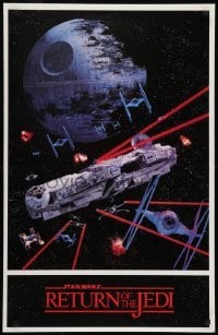 4r558 RETURN OF THE JEDI 22x34 commercial poster 1991 image of the Millennium Falcon in battle!