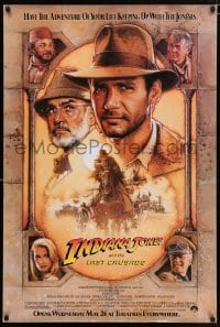4r756 INDIANA JONES & THE LAST CRUSADE advance 1sh 1989 Ford/Connery over a brown background by Drew