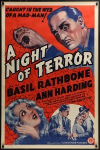 4r811 LOVE FROM A STRANGER 1sh R1942 Basil Rathbone, Agatha Christie, A Night of Terror!