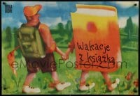 4r201 WAKACJE Z KSIAZKA Polish 26x38 1976 Jerzy Czerniawski art of a backpacker and book!