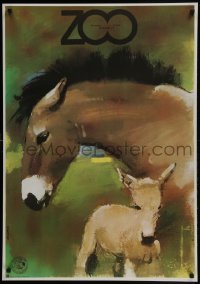 4r203 WARSAW ZOO Polish 27x38 1979 terrific Waldemar Swierzy art of horse & her baby foal!