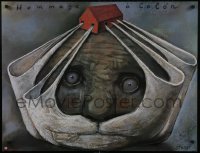 4r148 HOMMAGE A COLON exhibition Polish 27x35 1992 wild Stasys art of man w/wrapped head & house!