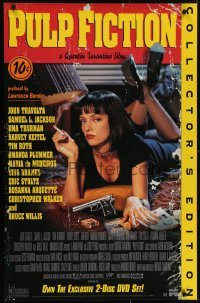 4r501 PULP FICTION 26x40 video poster R2002 Quentin Tarantino, close up of sexy Uma Thurman smoking!