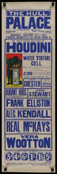4r538 HULL PALACE 12x38 REPRO poster 1998 Houdini, magic, cool reprint image from 1913 poster!