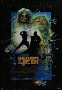 4r892 RETURN OF THE JEDI style E advance 1sh R1997 George Lucas classic, cool montage art by Drew Struzan!