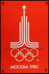 4r286 1980 SUMMER OLYMPICS 23x34 Russian special poster 1977 artwork of logo on red background!
