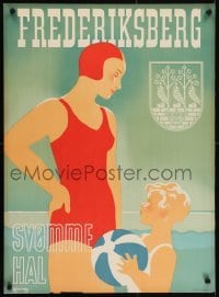 4r062 FREDERIKSBERG SVOMME HAL 25x34 Danish advertising poster 1938 Thor Bogelund art, swimming!