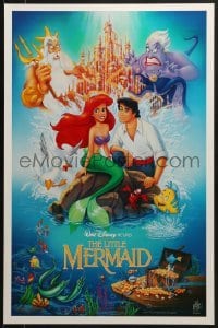 4r368 LITTLE MERMAID 18x27 special poster 1989 Morrison art of cast, Disney underwater cartoon!