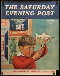 4r401 SATURDAY EVENING POST 22x28 special poster 1942 cover from May 2, art of boy & piggy bank!