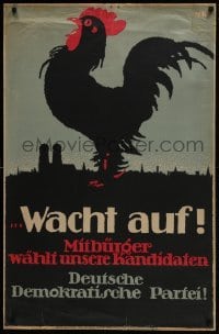 4r049 WACHT AUF 27x41 German political campaign 1919 art of rooster over Munich - Wake Up!