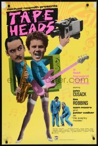 4r513 TAPEHEADS 24x36 video poster 1988 wacky image of John Cusack w/cigar & Tim Robbins in blue suits!
