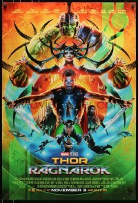 4r957 THOR RAGNAROK advance DS 1sh 2017 montage of Chris Hemsworth in the title role with top cast!