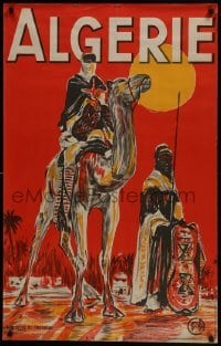 4r116 ALGERIE 25x39 French travel poster 1950s Algerian natives, one of which is riding a camel!