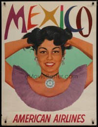 4r104 AMERICAN AIRLINES MEXICO travel poster 1950s Parker artwork of pretty woman!