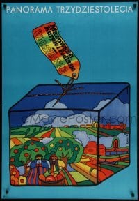 4r135 PANORAMA TRZYDZIESTOLECIA 26x38 Polish travel poster 1980s cool colorful Jan Sawka art!