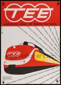 4r129 TRANS EUROP EXPRESS 24x33 German travel poster 1961 Stiller art of the train and info!