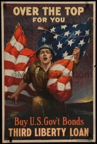 4r028 OVER THE TOP FOR YOU 20x30 WWI war poster 1918 great patriotic art by Sidney H. Riesenberg!