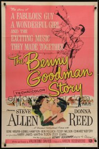 4s263 BENNY GOODMAN STORY 1sh 1956 Steve Allen as Goodman, Donna Reed, Gene Krupa, Brown art!