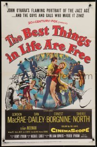 4s264 BEST THINGS IN LIFE ARE FREE 1sh 1956 Michael Curtiz, Gordon MacRae, art of gun & trumpet!