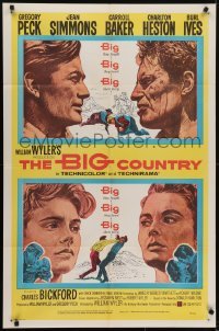4s269 BIG COUNTRY style A 1sh 1958 Gregory Peck, Charlton Heston, William Wyler classic, cool art!