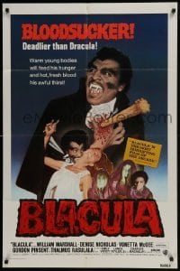 4s096 BLACULA int'l 1sh 1972 black vampire William Marshall is deadlier than Dracula, great image!