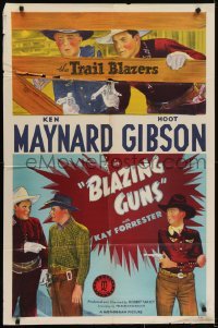 4s282 BLAZING GUNS 1sh 1943 cool cowboy western artwork of Hoot Gibson, Ken Maynard!