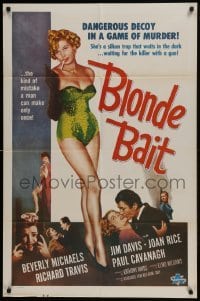 4s283 BLONDE BAIT 1sh R1950s full-length sexy smoking bad girl Beverly Michaels is a silken trap!