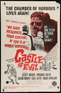 4s319 CASTLE OF EVIL 1sh 1966 sexy Virginia Mayo, funeral expenses paid if you drop dead watching!
