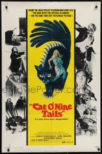 4s320 CAT O' NINE TAILS 1sh 1971 Dario Argento's Il Gatto a Nove Code, wild horror art of cat!