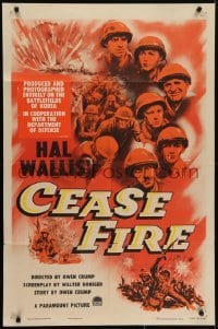 4s322 CEASE FIRE 3D 1sh 1953 Hal Wallis, cool artwork of Korean War soldiers!