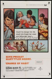 4s324 CHANGE OF HABIT 1sh 1969 Dr. Elvis Presley, pretty Mary Tyler Moore as nun!