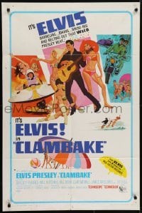 4s334 CLAMBAKE 1sh 1967 McGinnis art of Elvis Presley in speed boat w/sexy babes, rock & roll!