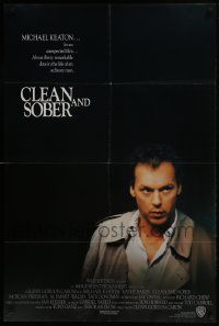 4s336 CLEAN & SOBER 1sh R1990 different image of drug addict Michael Keaton who kicked the habit!