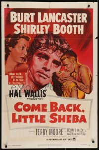 4s342 COME BACK LITTLE SHEBA 1sh 1953 romantic artwork of Burt Lancaster & Shirley Booth!
