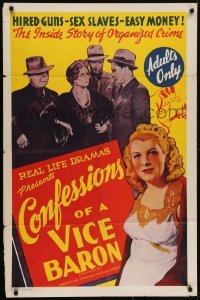 4s348 CONFESSIONS OF A VICE BARON 1sh 1943 art, hired guns, sex slaves & easy money!