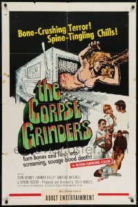4s350 CORPSE GRINDERS 1sh 1971 Ted V. Mikels, most gruesome bone-crushing horror artwork!