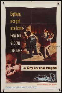 4s362 CRY IN THE NIGHT 1sh 1956 cool art of Raymond Burr & 18 year-old Natalie Wood!