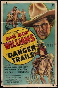 4s366 DANGER TRAILS 1sh 1935 art of western cowboy Guinn 'Big Boy' Williams, horses, action!