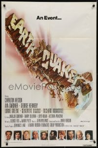 4s406 EARTHQUAKE 1sh 1974 Charlton Heston, Ava Gardner, cool Joseph Smith disaster title art!