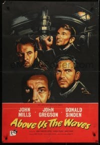 4s002 ABOVE US THE WAVES English 1sh 1956 John Mills & English WWII sailors at periscope in sub!