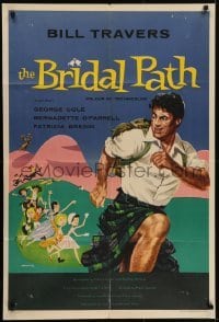 4s009 BRIDAL PATH English 1sh 1959 Amstutz artwork of Scottish Bill Travers chased by many women!
