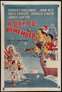 4s014 DAY TO REMEMBER English 1sh 1953 great art of Stanley Holloway & men on boat + sexy women!