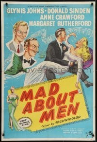 4s035 MAD ABOUT MEN English 1sh 1954 artwork of sexy mermaid Glynis Johns and cast!