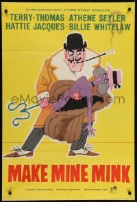 4s037 MAKE MINE MINK English 1sh 1961 artwork of Terry-Thomas stealing sexy woman's clothes!