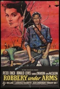 4s052 ROBBERY UNDER ARMS English 1sh 1957 great art of Maureen Swanson & cowboy Peter Finch!